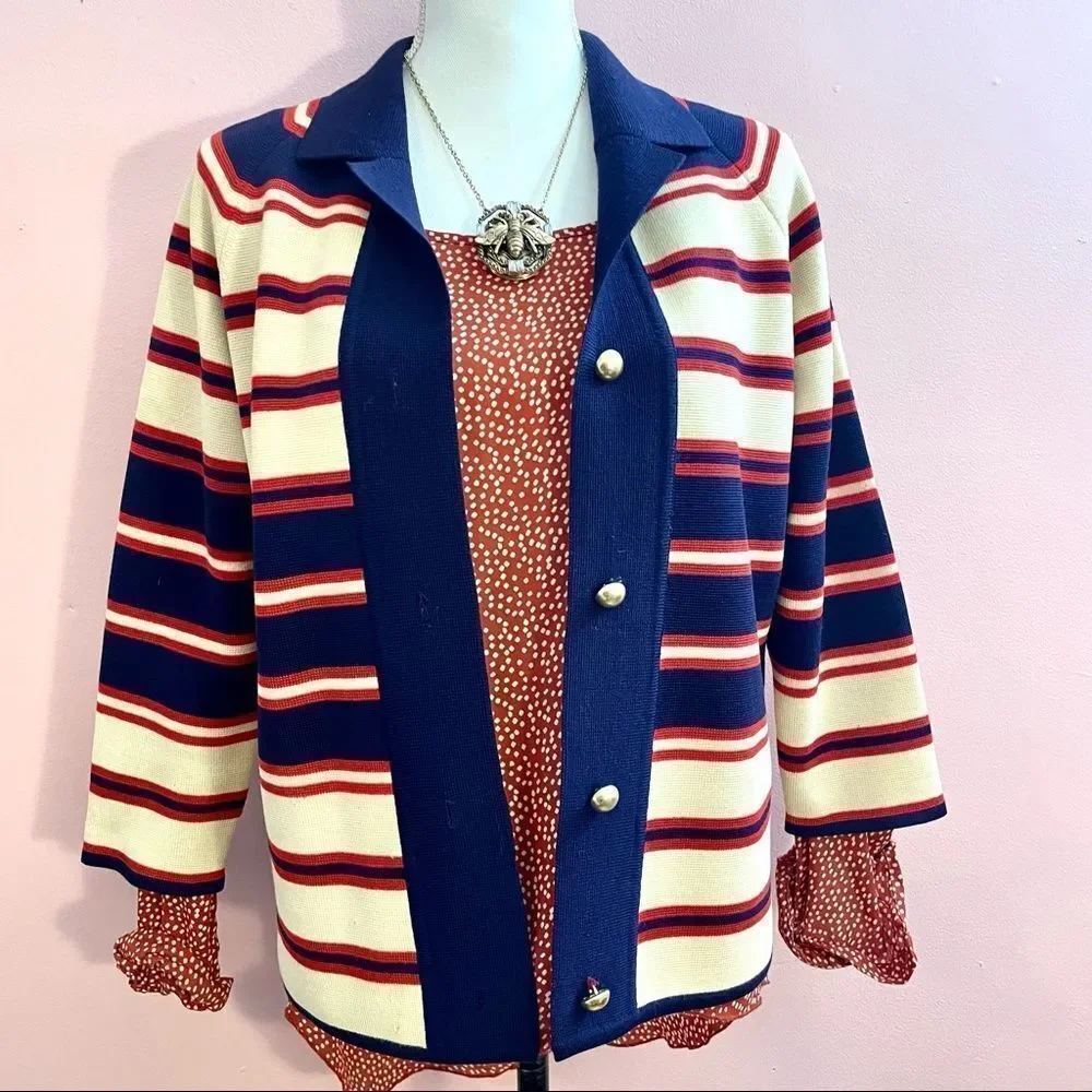 💖Host Pick x2!💖 Vintage Zephyr Wool Striped Cardigan Gold Buttons